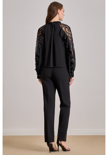 Dökümlü Siyah Krep Bluz Siyah