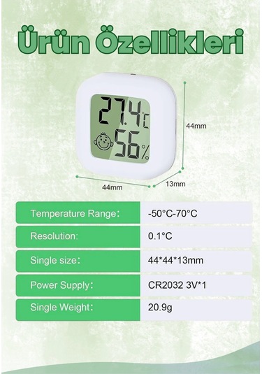 Mini Akıllı Sıcaklık Nem Ölçer Lcd Oda Termometre Duvara Takılabilen Masaüstü Isı Göstergesi Beyaz