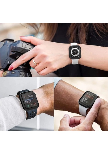 Temperli Cam + Kılıf Uyumlu Apple Watch Ultra 3 2 49 45 41 40 44 42 46mm Pc Tampon Koruyucu Uyumlu İwatch 11 10 Se 9 8 7 6 5 Gümüş
