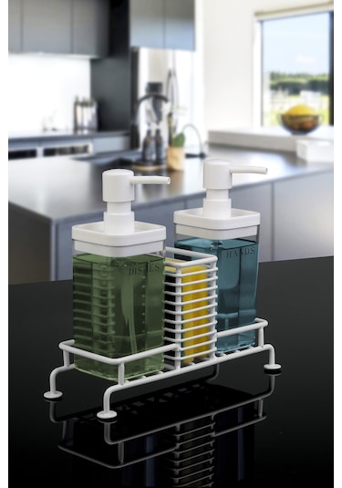 Okyanus Home Beyaz Standlı Sıvı Sabunluk 2'li Şeffaf