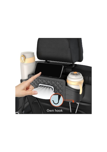Vkemall Oto Koltuk Arkası Organizer: İki İçecek Tutucu, Telefon Tutucu Ve Dokuma Kutusu İle Araç İçini Düzenli Tutun - Siyah