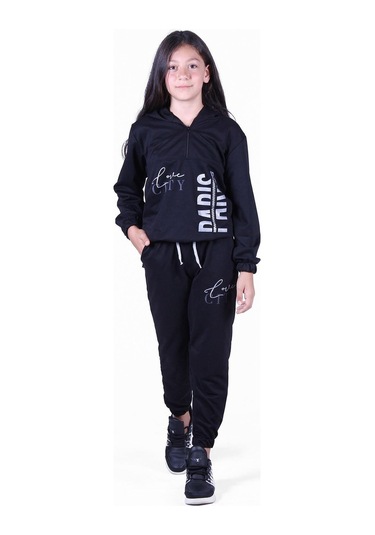 Fyk Kids Love Cıty Fermuarlı Kız Eşofman Takımı Siyah