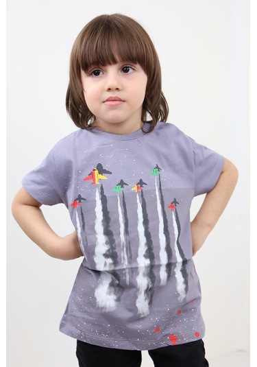 Toontoy Erkek Çocuk Jet Baskılı Tişört Gri