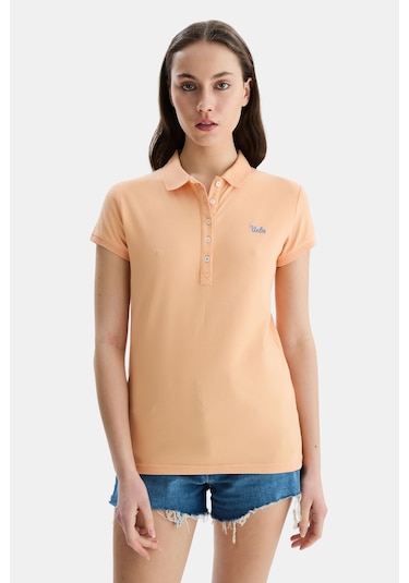 Ucla Shaver Turuncu Polo Yaka Nakışlı Standard Fit Kadın Tshirt Turuncu