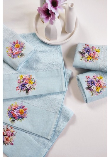 3'lü Mutfak Havlu Takımı - Bebe Mavi El Havlusu Seti - Ekstra Yumuşak - 30x50 Cm - Çiçek Bahçesi Bebek Mavisi