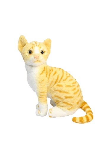 Miyavlayan Sesli Sarı Tekir Kedi Peluş Oyuncak 25 cm