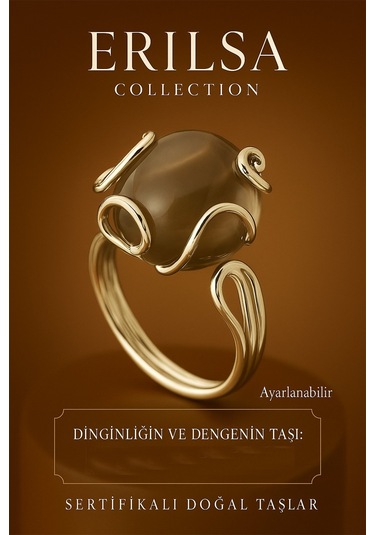 Sertifikalı Doğal Dumanlı Akik Taşı Yüzük Ayarlanabilir Şık Tasarım Denge Ve Dinginlik Kahverengi