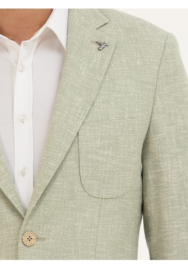Cacharel Çağla Yeşili Slim Fit Yün İpek Karışımlı Ceket Yesıl