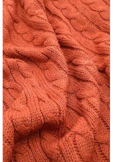 Biocotton Triko Ponponlu Örgü Tv Battaniyesi - Kiremit