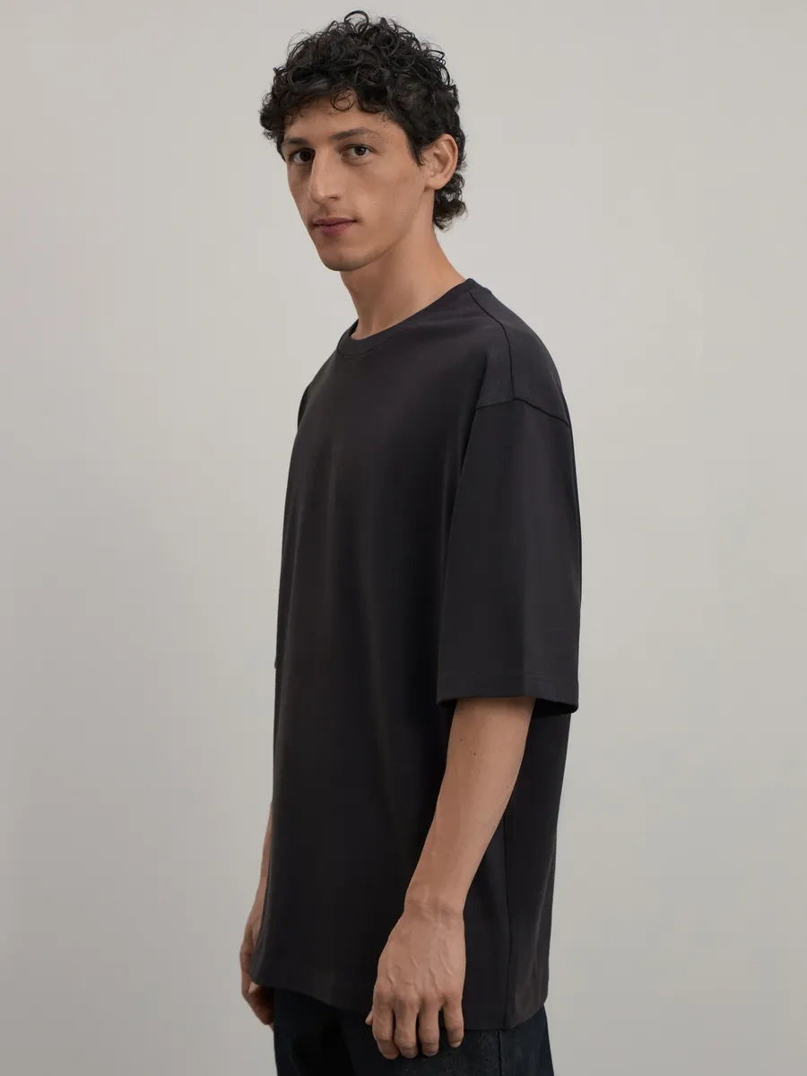 Zarına Pamuklu Temel Oversize Tek Renkli Tişört 270589701 Koyu Gri