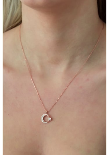 925 Ayar Rose Ayyıldız Kadın Gümüş Kolye (514535168)