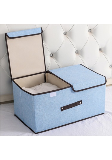 Cc Globall Çift Kapaklı Saklama Kutusu 2'li Katlanabilir Saklama Kutusu Seti -açık Mavi