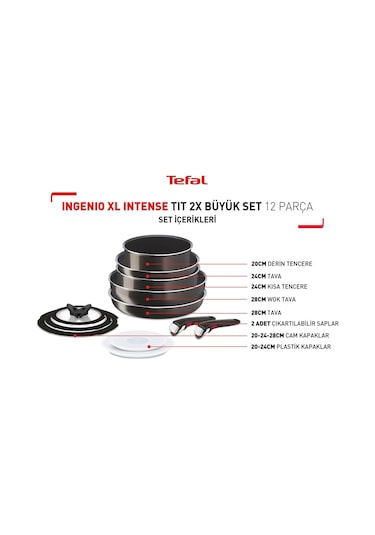 Tefal L15096 Ingenio Titanyum 2X XL Intense Büyük Tava ve Tencere Seti 12 Parça
