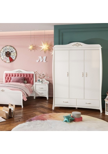 Meltem Kids Prestij Krem Genç Odası Üç Kapılı Dolap