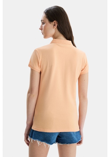 Ucla Shaver Turuncu Polo Yaka Nakışlı Standard Fit Kadın Tshirt Turuncu