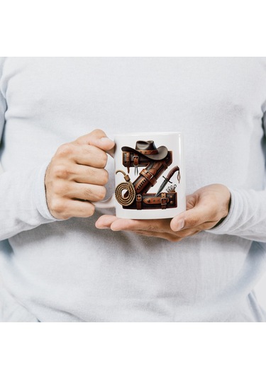 Z Harfi Kovboy Temalı Bardak 330 Ml İsim / Harf Kişiye Özel Hediye - Vahşi Batı Konsept Beyaz