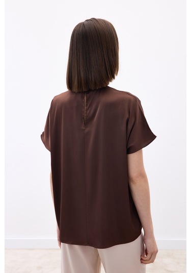 Sateen Yarasa Kol Salaş Bluz - Kahve-136538 kahve