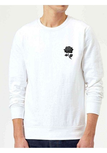 Silhouette Rose Baskılı Beyaz Erkek Örme Sweatshirt
