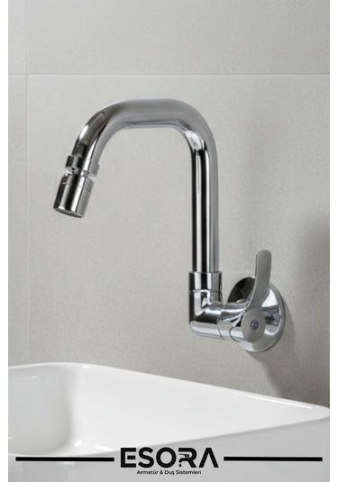360 Oynar Başlıklı Duvardan Tek Su Mutfak - Banyo Ve Lavabo Bataryası Krom
