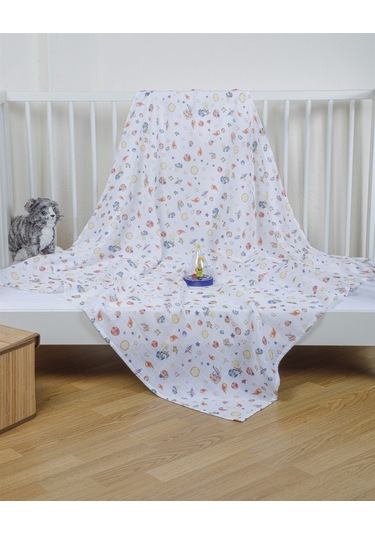 Uzay Müslin Örtü 120X120 Cm- Turuncu-Beyaz Turuncu - Beyaz