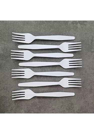 Klık-pıknık 50 Adet Tek Kullanımlık Mısır Nişastalı Çatal Beyaz Renkli 234548946 100 adet