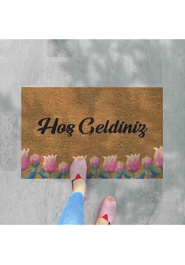 Kedicikler Temalı Coco Görünümlü Dekoratif Dış Kapı Önü Ve Iç Mekan Paspası Hint Kırmızı