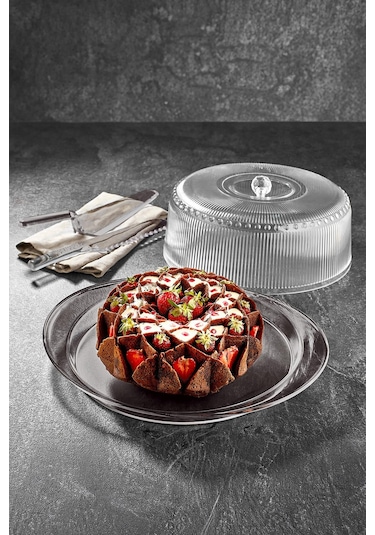 Akrilik Barok Füme 4 Parça Kek Fanus & Kek Saklama Kabı & Şık Sunum Organizeri Füme