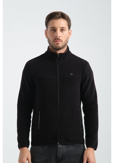 Shooter Sportswear Premium Kışlık Erkek Polar Sweatshirt Minimal Nakış Detayları Fermuarlı Regular Fit Siyah