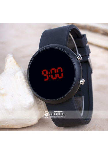 Yuvarlak Dijital Led Ekran Siyah Silikon Kordonlu Unisex Kol Saat