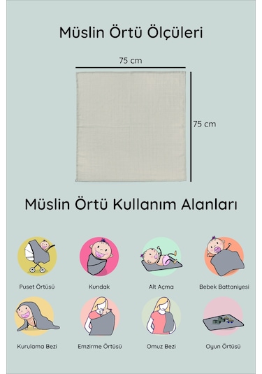 Luckka 3'lü Çok Amaçlı Müslin Örtü Seti - 75x75 Cm - Ztc200 Ekru Ekru