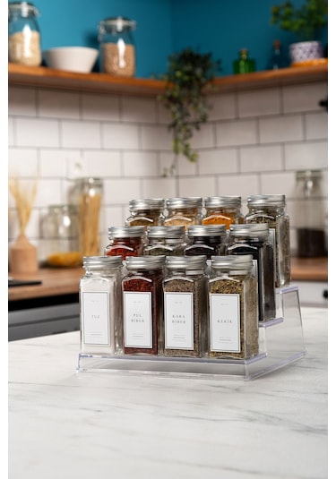 Mienda Home Şeffaf Pleksi Akrilik Merdiven Stand Baharatlık Standı Kozmetik Standı Organizeri Şeffaf