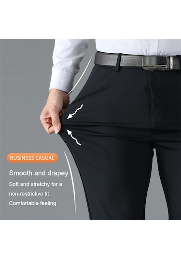 Sones Erkek Yaz İnce Günlük Pantolon Takım Pantolon Bol Düz Streç Soğuk İpek Pantolon Siyah