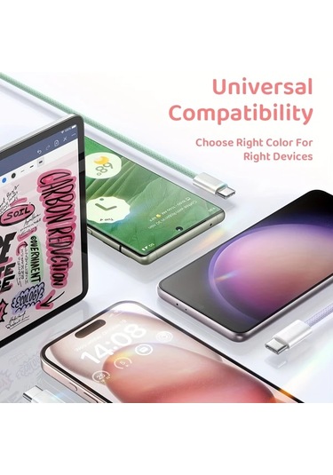 Honeybeeshop Mor 10lu 60w Usb C İphone 16 Şarj Kablosu 3.3ft Hızlı Şarj İpad Samsung Uyumlu