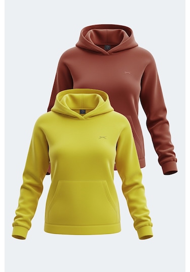 Slazenger Sassa 2 Li Set Kadın Sarı - Kiremit Sweatshirt Sarı - Kiremit