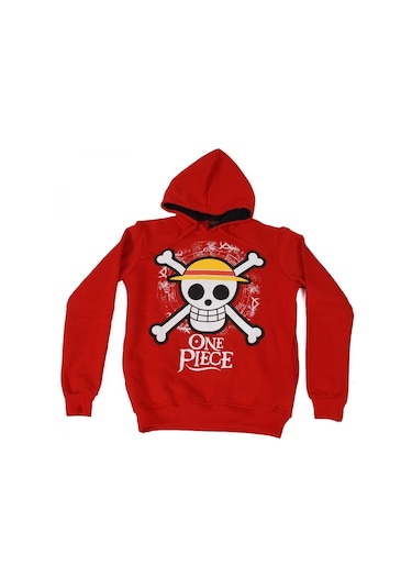 One Piece Flag Icon Hoodie Kapüşonlu Sweatshirt Kırmızı Çok Renkli