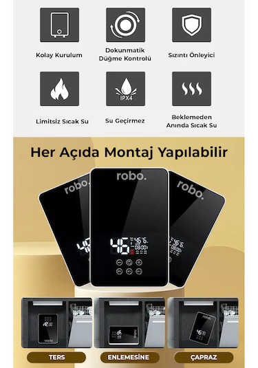 Dijital Akıllı Şofben - Duş Başlığı li