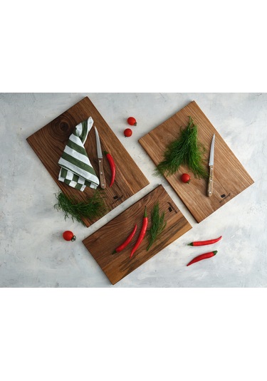 Hıcowood Doğal Ceviz Kesme Sunum Tahtası 3'lü Set -Lazerle İsim/Söz Yazılır