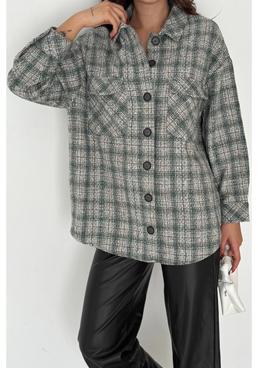 Çift Cep Ekose Gömlek Yeşil Yeşil