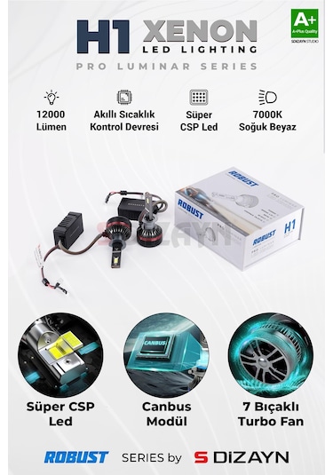 S-dizayn Pro Luminar H1 Led Xenon / 60w / 12000lm / 7000k A+ Kalite