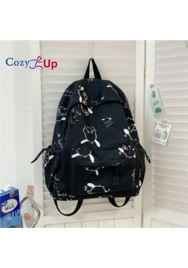 Siyah Ortaokul Ve Lise Öğrencileri İçin Cozy Up Kadın Minimalist Baskılı Sırt Çantası, Graffiti Günlük Sırt Çantası Siyah