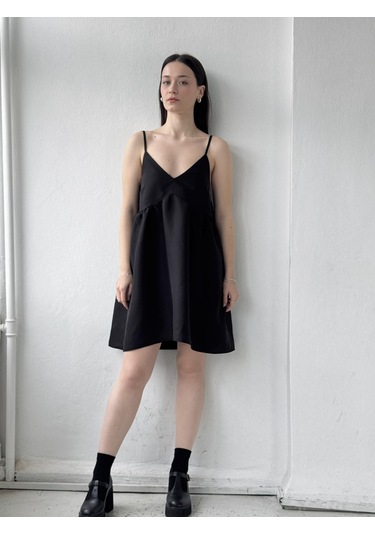 Retrobird Tasarım June Askılı Mini Elbise Kadın Siyah-13905 Siyah