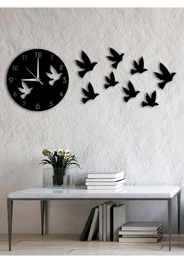 Kuş Tasarımlı Modern Dekoratif Ahşap  Duvar Siyah