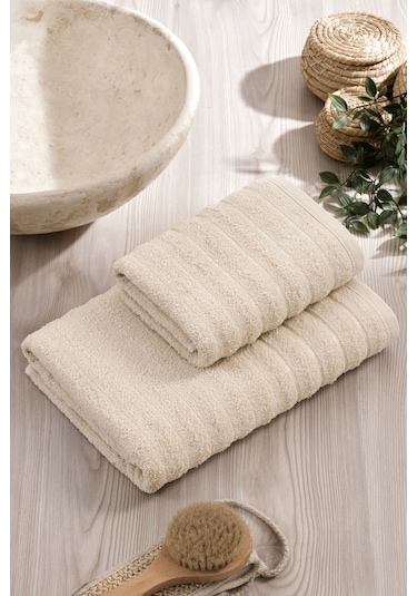 Elart Line Havlu Seti Pamuklu 2 Adet 50x90 Cm Bej Bej