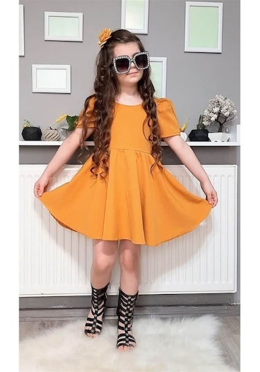 Kız Çocuk Baharlık Hardal Elbise Hardal