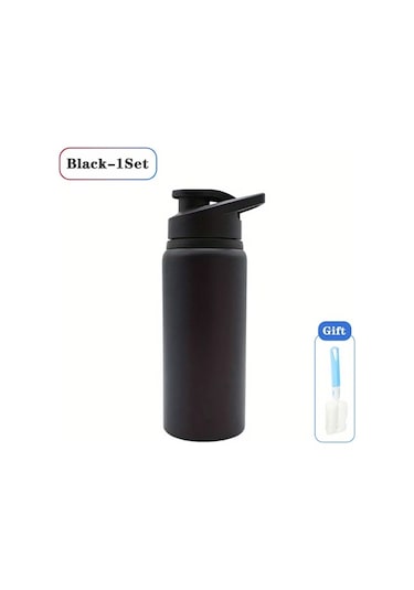 Honeybeeshop 20oz Siyah 1 Takım 600ml Bisiklet Su Şişesi Alüminyum Spor Termos Kamp Yürüyüş Balıkçılık Matarası Siyah-1 Takım