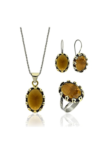 Sitrin Taşlı Otantik Gümüş Kadın Set