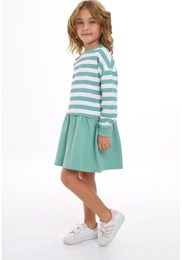 Toontoy Kız Çocuk Çizgili Elbise Yeşil