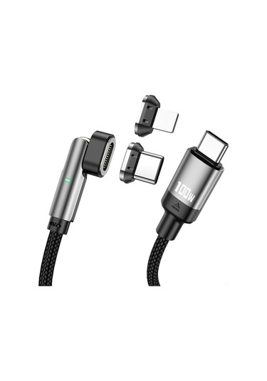 Rogfer Enkay 2'si 1 Arada Pd 100w / 27w 180 Derece Dönme Manyetik Type-c / Led Işıklı 8 Pin Hızlı Şarj Veri Kablosu, Uzunluk: 2m