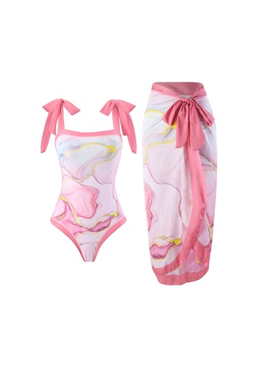 Tcherchi Plaj Mayosu 2 Parçalı Pembe Desen Tek Parça Mayo Pembe