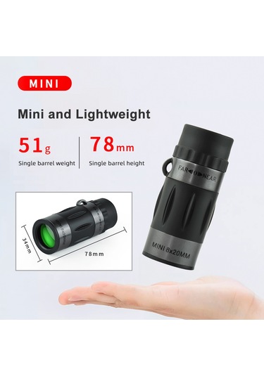 Suofeng 8x20 Bak4 Prisma Monoküler Teleskop, Çok Katmanlı Kaplama, Mesafe Tahmini Çapraz Halka, 51g Ultra Taşınabilir, Siyah + Taşıma Çantası